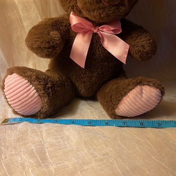 Brown stuffed bunny with pink ears, bow & feet 3 & up - Picture 13 of 13